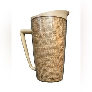 Vintage MCM Raffiaware Insulated Plastic Pitcher Woven Rattan-Style Holds 32 Oz.